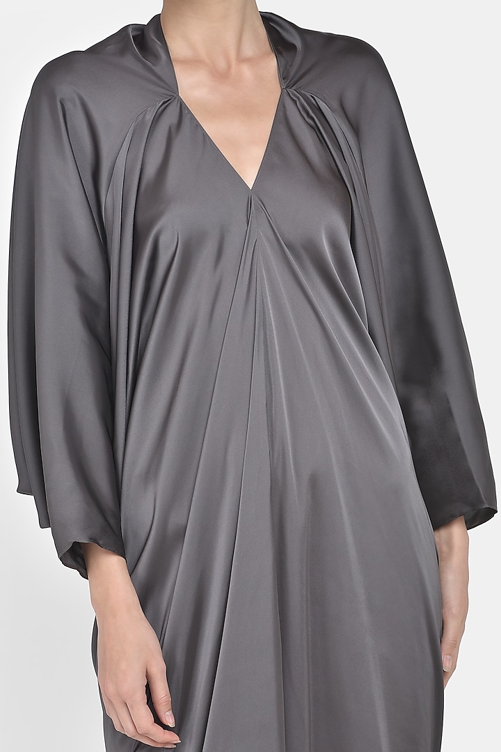 Grey Draped Satin Gown by Na-ka at Pernia's Pop Up Shop