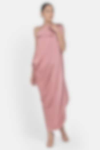 Blush Pink Draped Satin Silk Gown by Na-ka