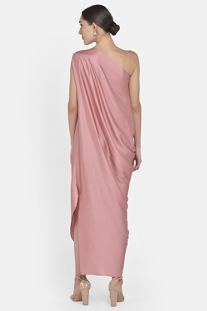 Blush Pink Draped Satin Silk Gown by Na-ka at Pernia's Pop Up Shop