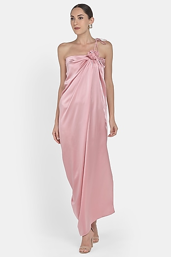 Blush Pink Draped Satin Gown by Na-ka at Pernia's Pop Up Shop
