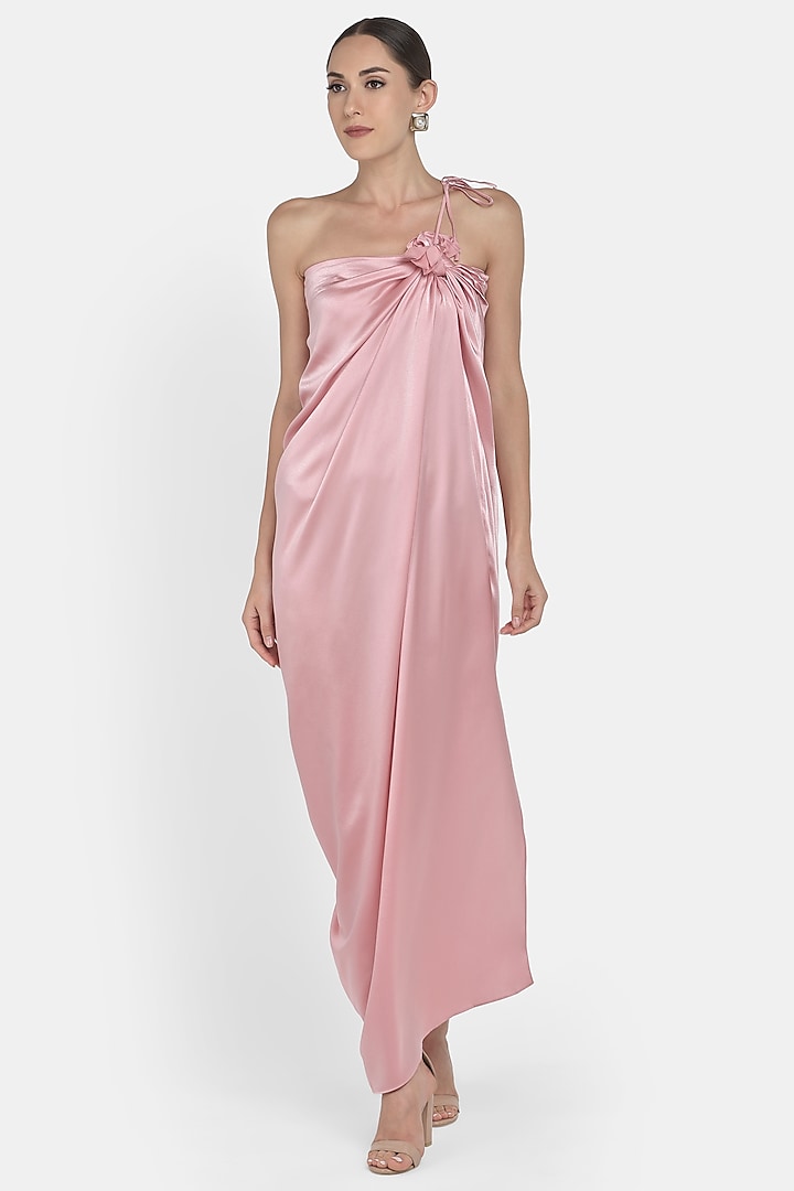 Blush Pink Draped Satin Gown by Na-ka