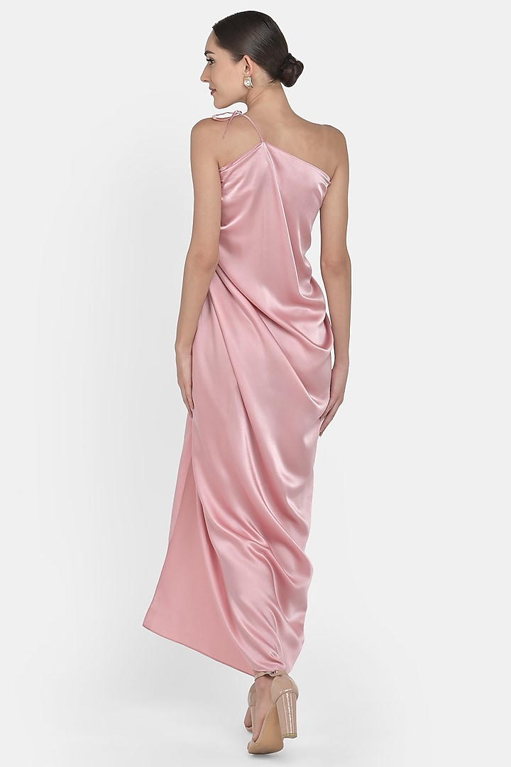 Blush Pink Draped Satin Gown by Na-ka at Pernia's Pop Up Shop