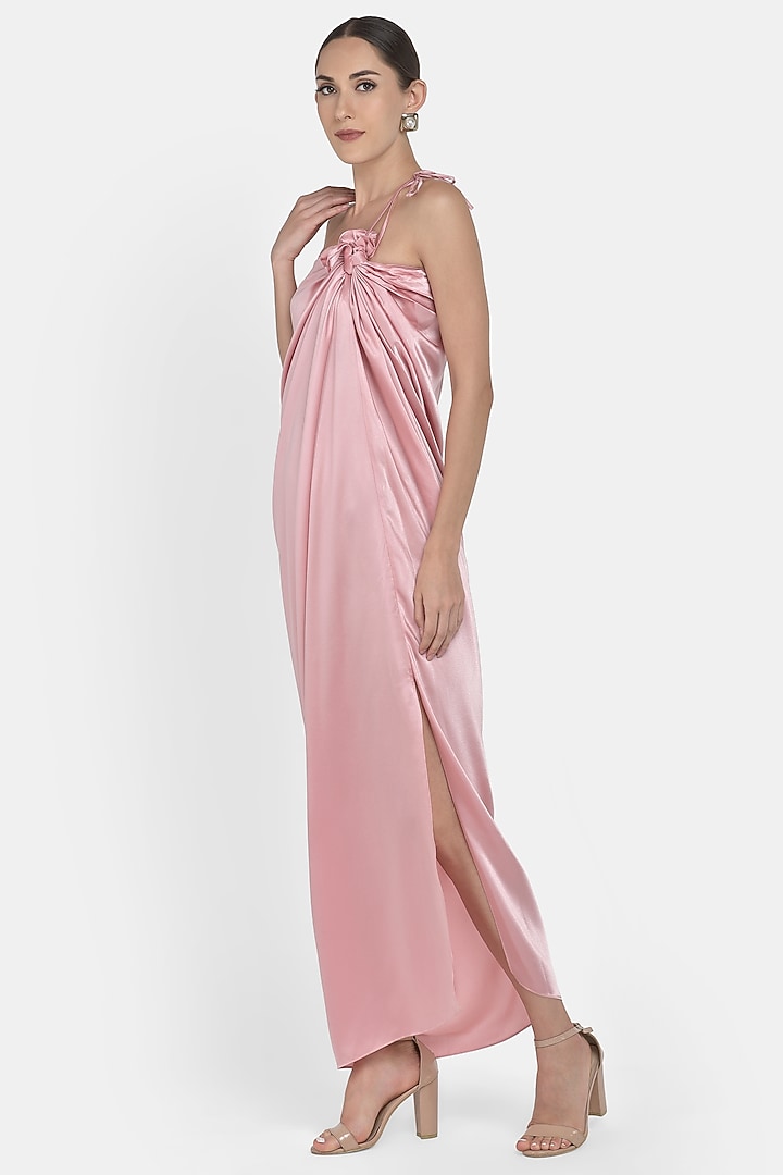 Blush Pink Draped Satin Gown by Na-ka at Pernia's Pop Up Shop