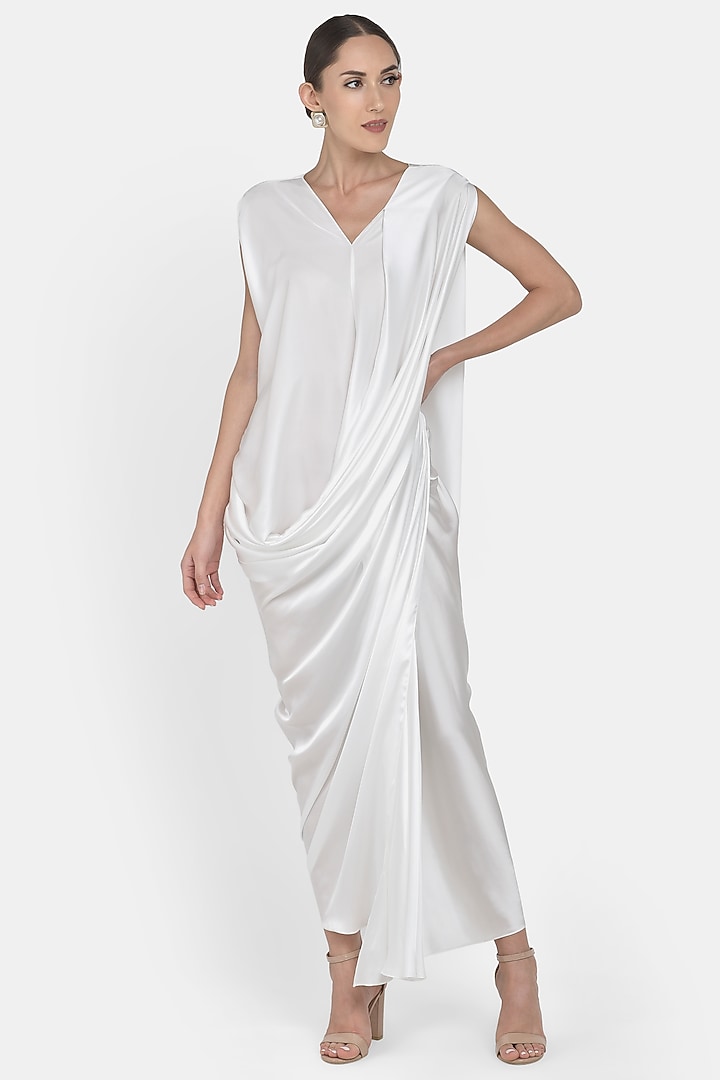 White Draped Gown by Na-ka at Pernia's Pop Up Shop