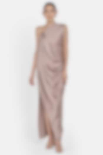 Nude One Shoulder Draped Gown by Na-ka