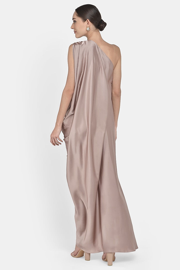 Nude One Shoulder Draped Gown by Na-ka at Pernia's Pop Up Shop