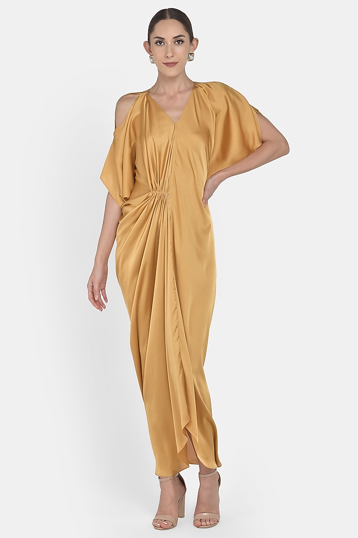 Mustard Draped Summer Dress by Na-ka at Pernia's Pop Up Shop