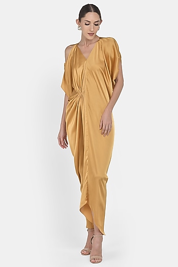 Mustard Draped Summer Dress by Na-ka at Pernia's Pop Up Shop