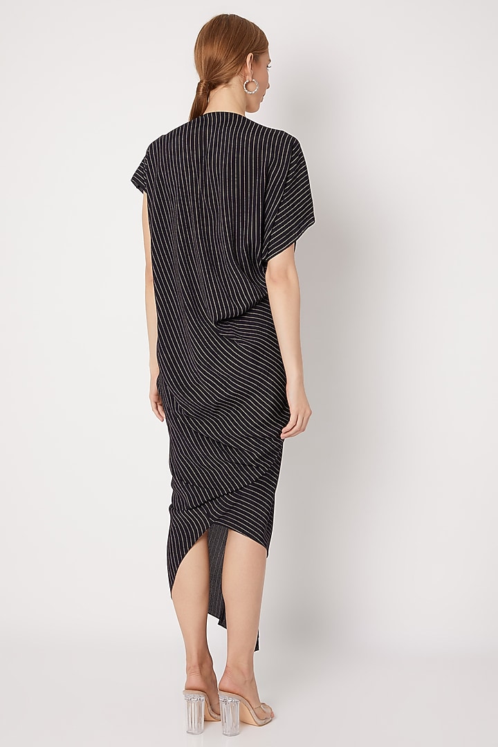 Black Draped Summer Dress With Stripes by Na-ka at Pernia's Pop Up Shop