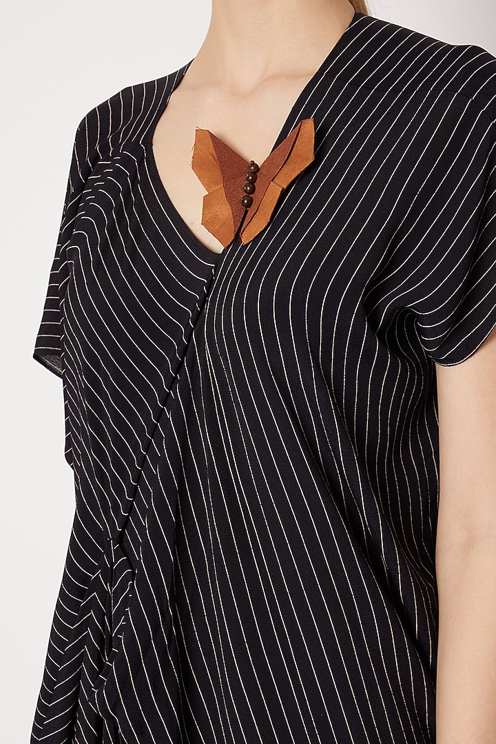 Black Draped Summer Dress With Stripes by Na-ka at Pernia's Pop Up Shop