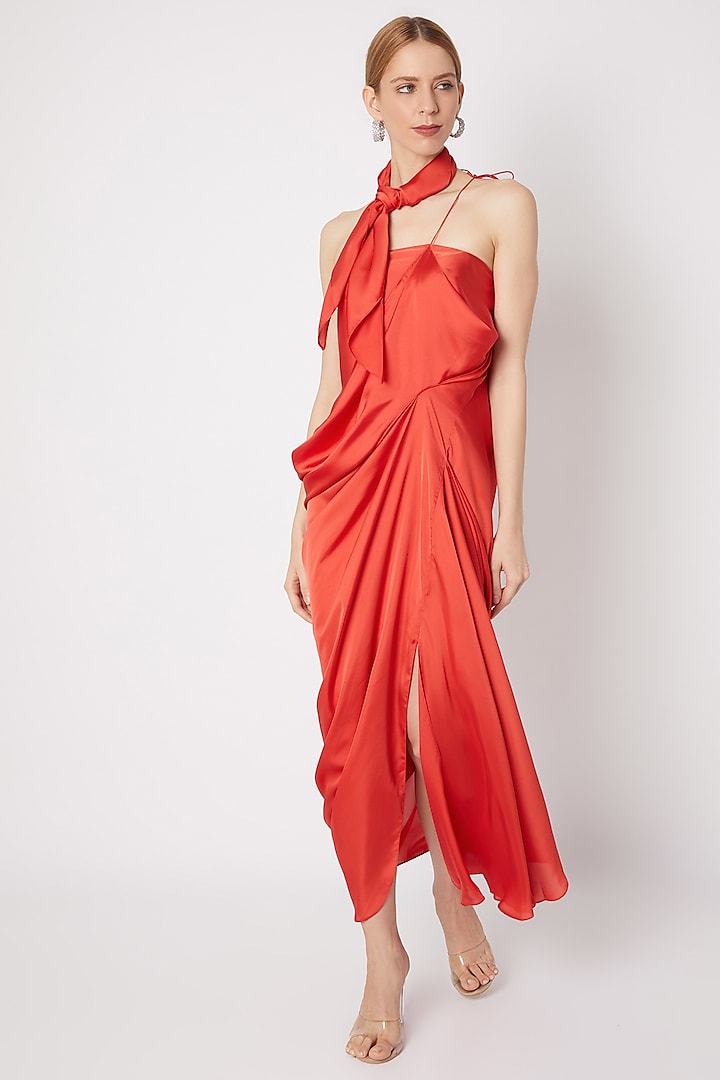 Rich Burnt Orange Cowl Dress Design by Na-ka at Pernia's Pop Up Shop 2023