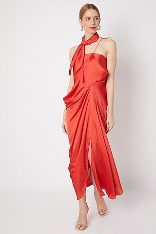 Rich Burnt Orange Cowl Dress by Na-ka