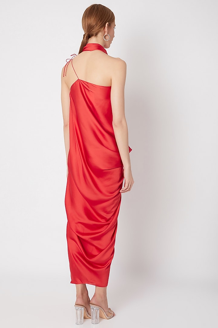 Coral Asymmetric Cowl Summer Dress With Scarf by Na-Ka at Pernia's Pop Up Shop