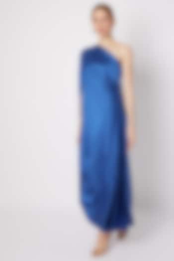 Cobalt Blue One Shoulder Draped Gown by Na-ka