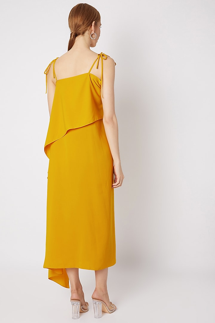 Mustard Embroidered Tea-Length Summer Dress by Na-ka at Pernia's Pop Up Shop