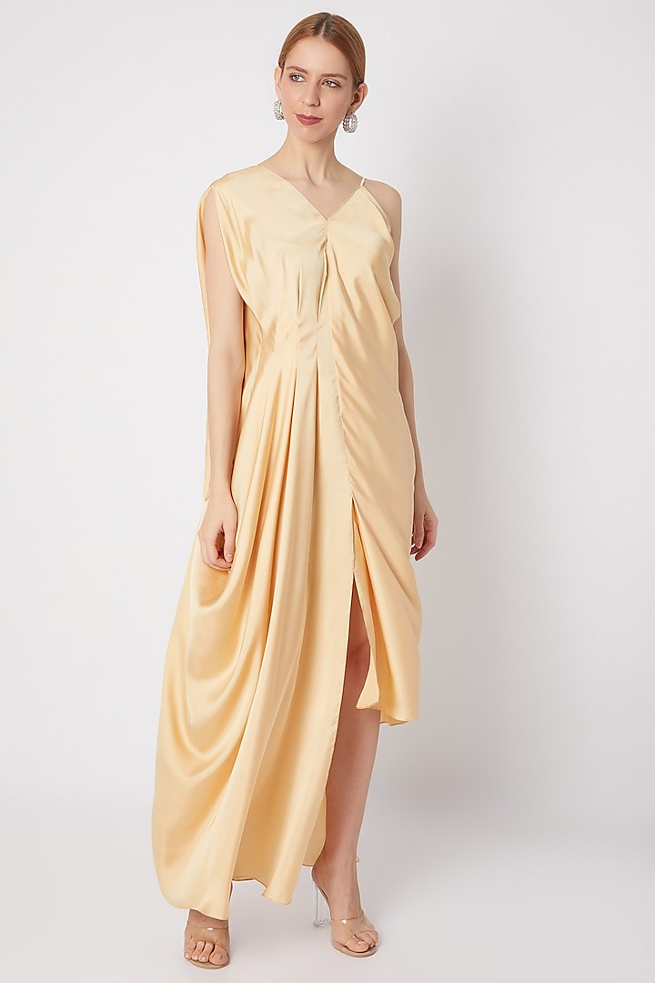 Lime Yellow Dress With Asymmetric Neckline by Na-ka