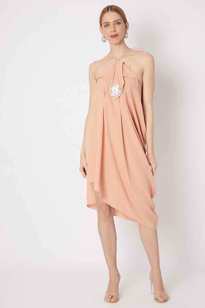 Light Peach Dress With Origami Flap Neckline by Na-ka