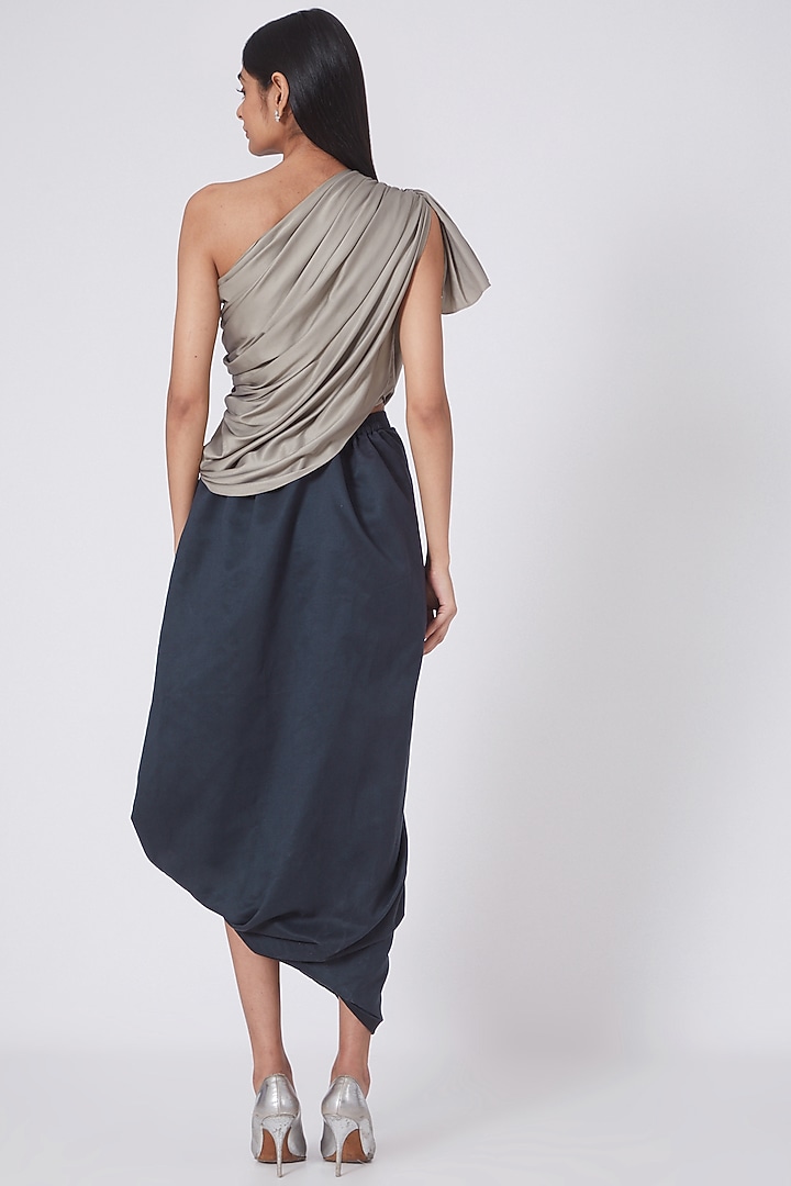 Grey Satin & Suede Cowl Skirt Set by NA-KA at Pernia's Pop Up Shop