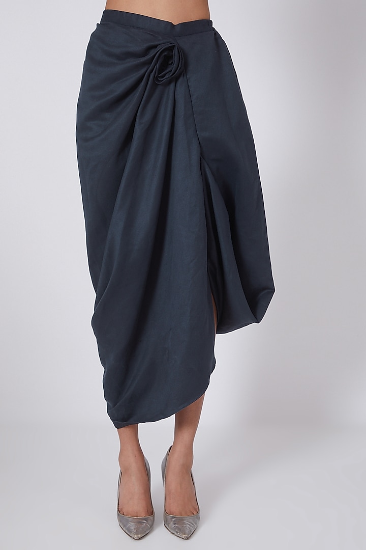 Grey Satin & Suede Cowl Skirt Set by NA-KA at Pernia's Pop Up Shop