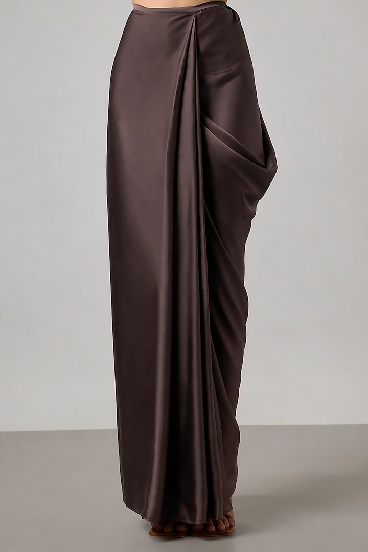 Teal Blue & Brown Satin Draped Skirt Set by NA-KA at Pernia's Pop Up Shop