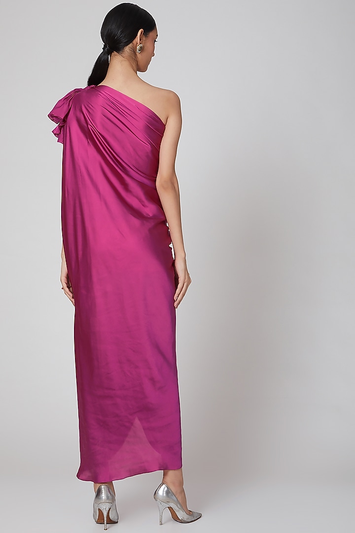 Hot Pink One Shoulder Draped Summer Dress by Na-Ka at Pernia's Pop Up Shop