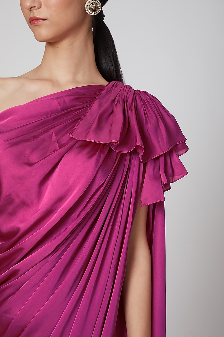 Hot Pink One Shoulder Draped Summer Dress by Na-Ka at Pernia's Pop Up Shop