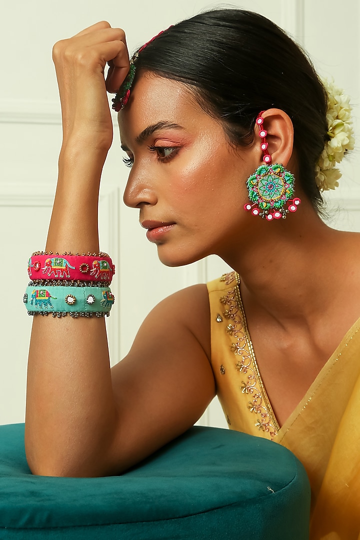 Blue & Pink Mandala Stud Earrings by NakhreWaali at Pernia's Pop Up Shop