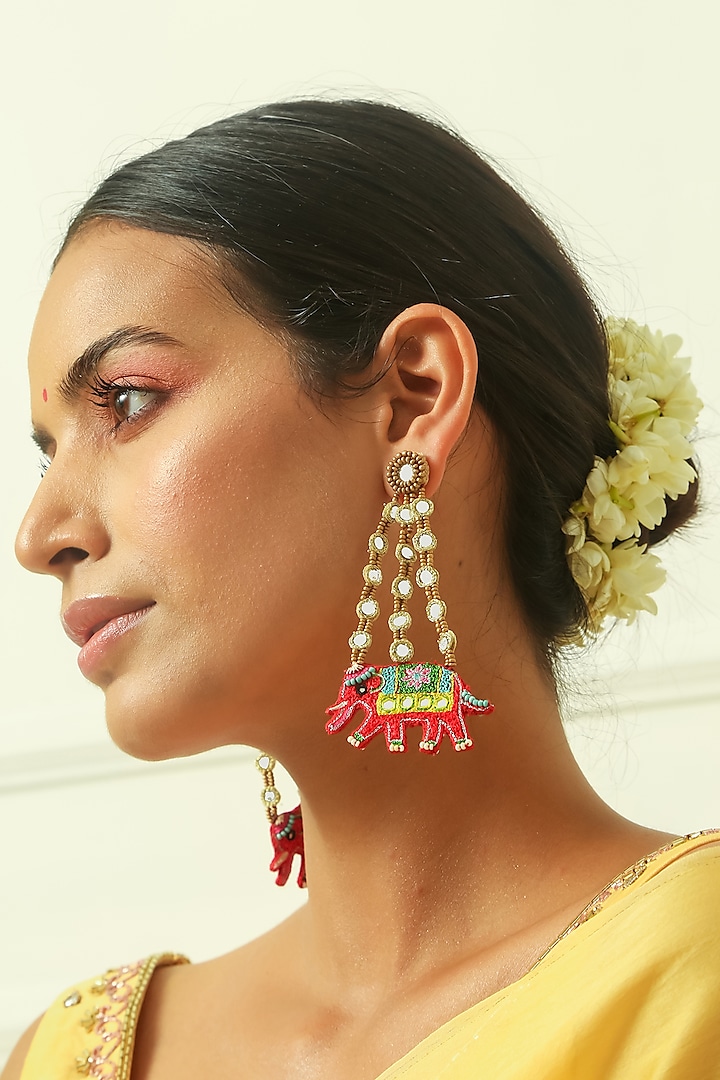 Multi-Colored Resham Threaded Dangler Earrings by NakhreWaali