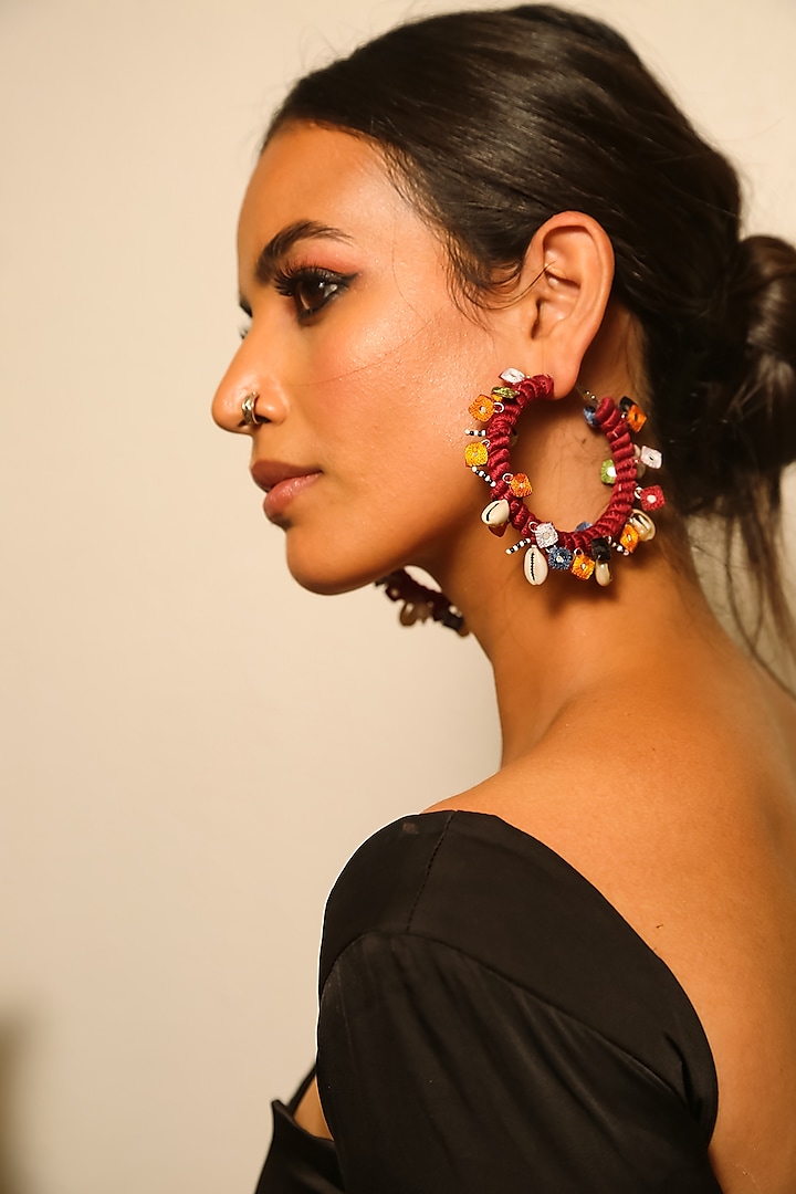 Maroon Beaded Dangler Earrings by NakhreWaali at Pernia's Pop Up Shop