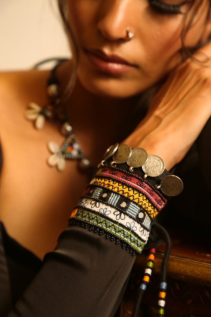 Black Cuff With Multi-Colored Mirrors by NakhreWaali