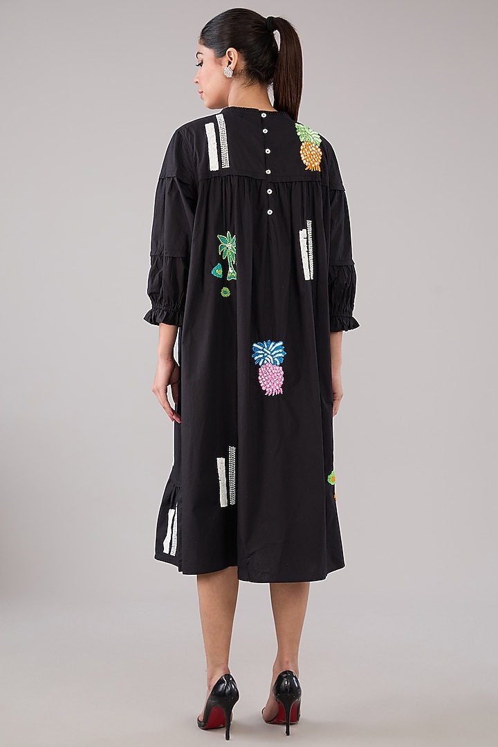 Black Cotton Poplin Bead Embellished Layered Vacation Dress by Nakateki at Pernia's Pop Up Shop