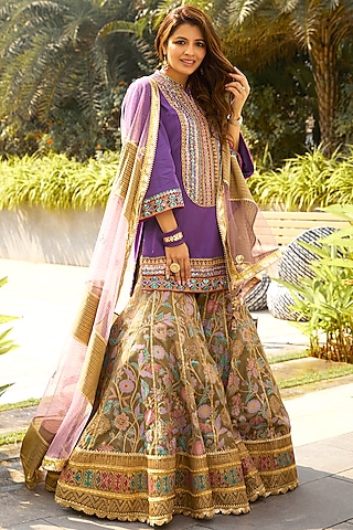 Olive Floral Printed Sharara Set by MOLEDRO