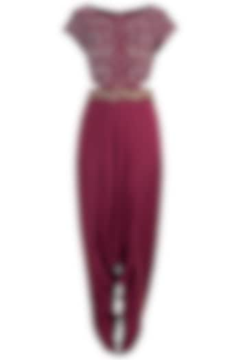 Raspberry embroidered tie dye dhoti jumpsuit by Natasha J at Pernia's Pop Up Shop