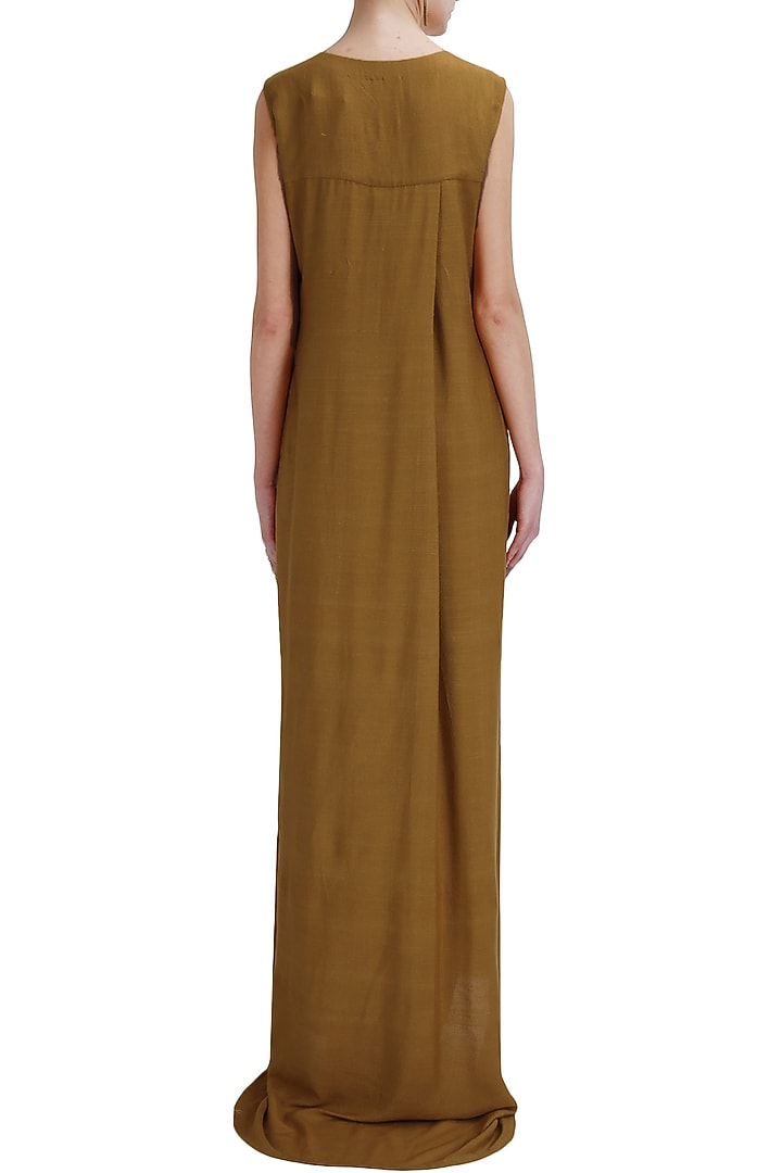 Mustard floral motif high low maxi dress available only at Pernia's Pop Up Shop.