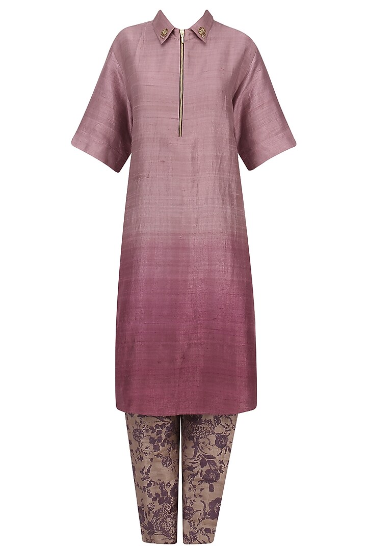 Purple short kurta with mesh print pants available only at Pernia's Pop Up Shop.