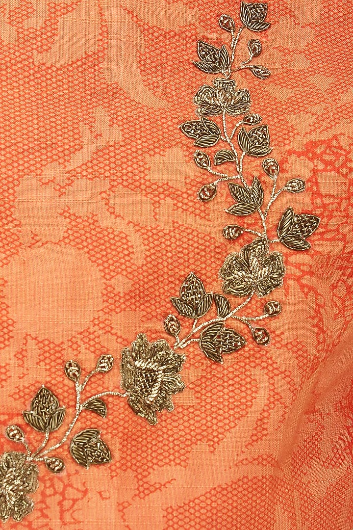 Orange mesh print crop top with embroidered palazzo pants available only at Pernia's Pop Up Shop.