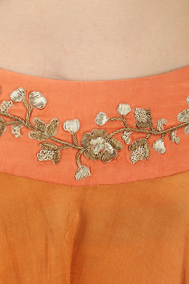 Orange mesh print crop top with embroidered palazzo pants available only at Pernia's Pop Up Shop.