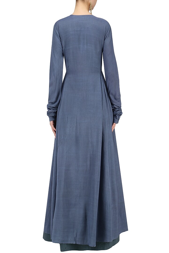 Blue embroidered mesh print angrakha anarkali available only at Pernia's Pop Up Shop.