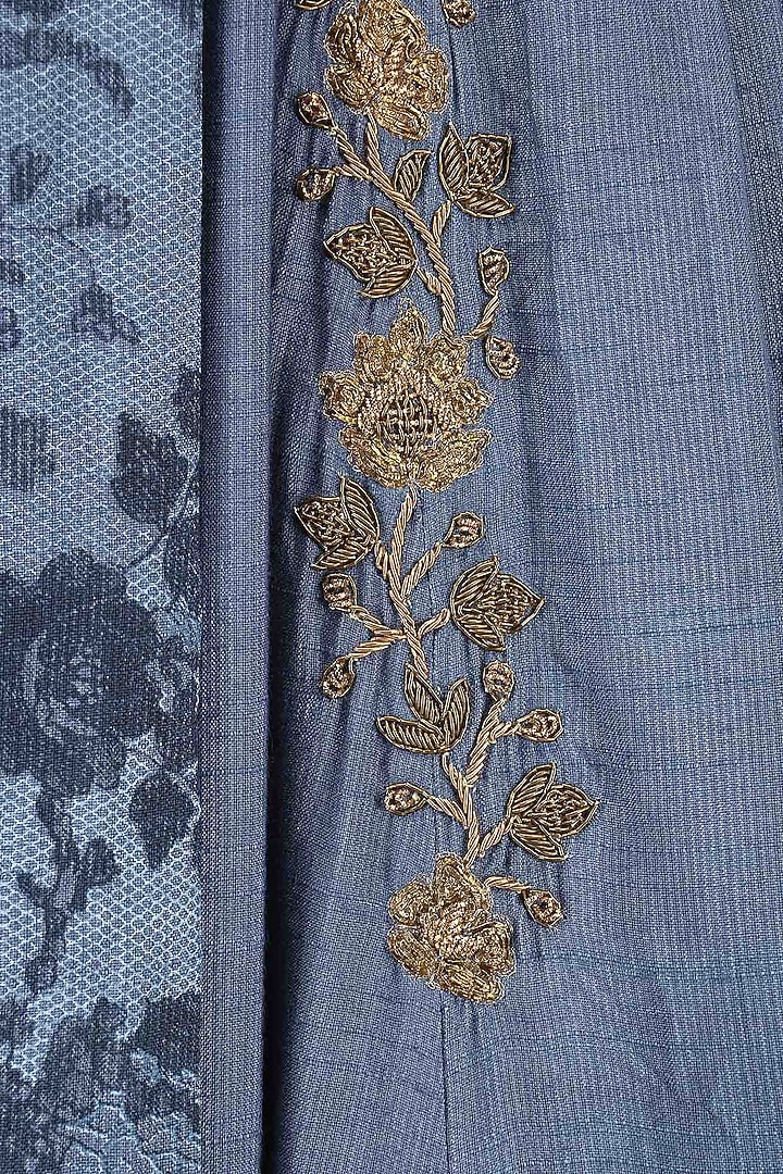 Blue embroidered mesh print angrakha anarkali available only at Pernia's Pop Up Shop.