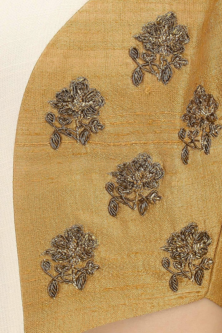 Off white and beige embroidered mesh print gown available only at Pernia's Pop Up Shop.