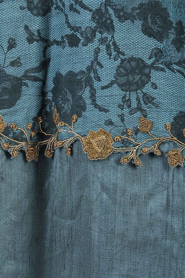Teal embroidered mesh print anarkali available only at Pernia's Pop Up Shop.