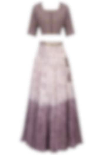 Purple embroidered mesh print lehenga set available only at Pernia's Pop Up Shop.