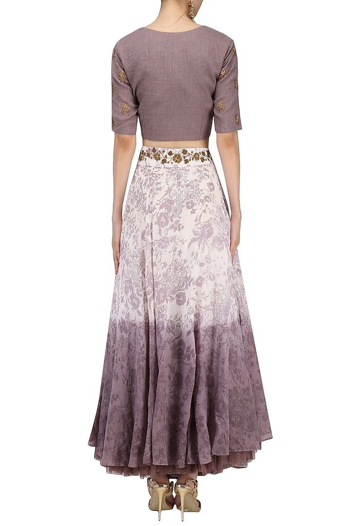 Purple embroidered mesh print lehenga set available only at Pernia's Pop Up Shop.