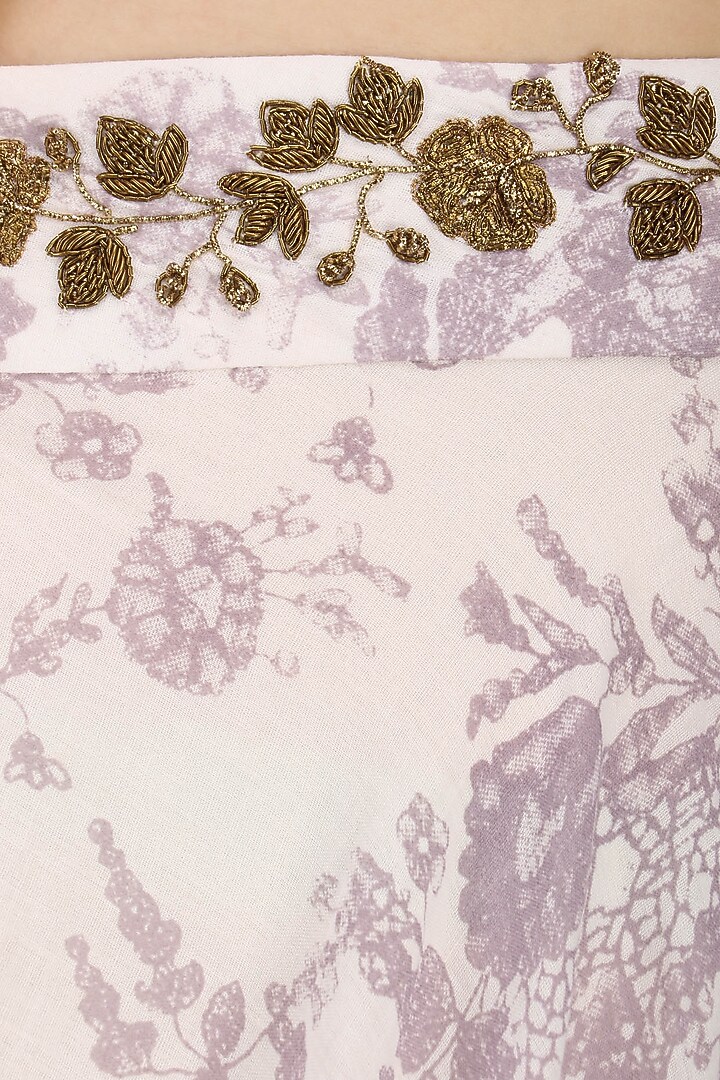 Purple embroidered mesh print lehenga set available only at Pernia's Pop Up Shop.