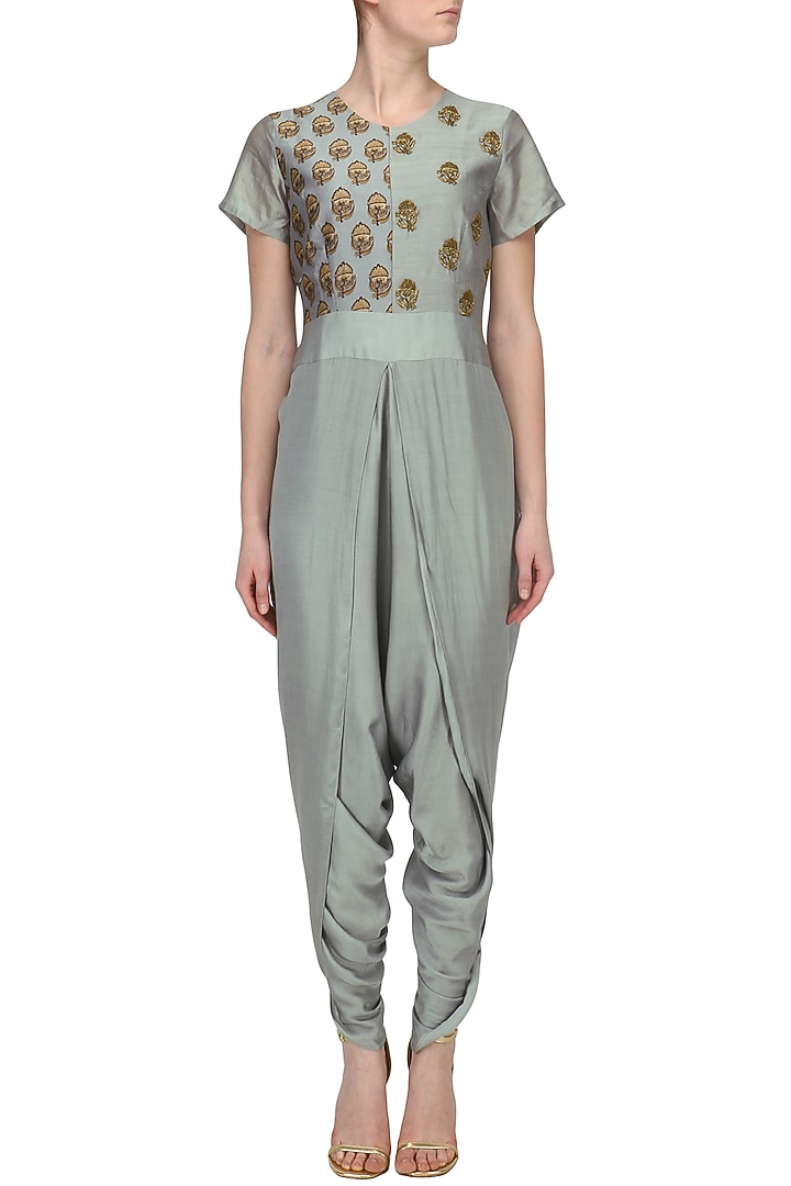 Ash blue embroidered dhoti jumspuit available only at Pernia's Pop Up Shop.