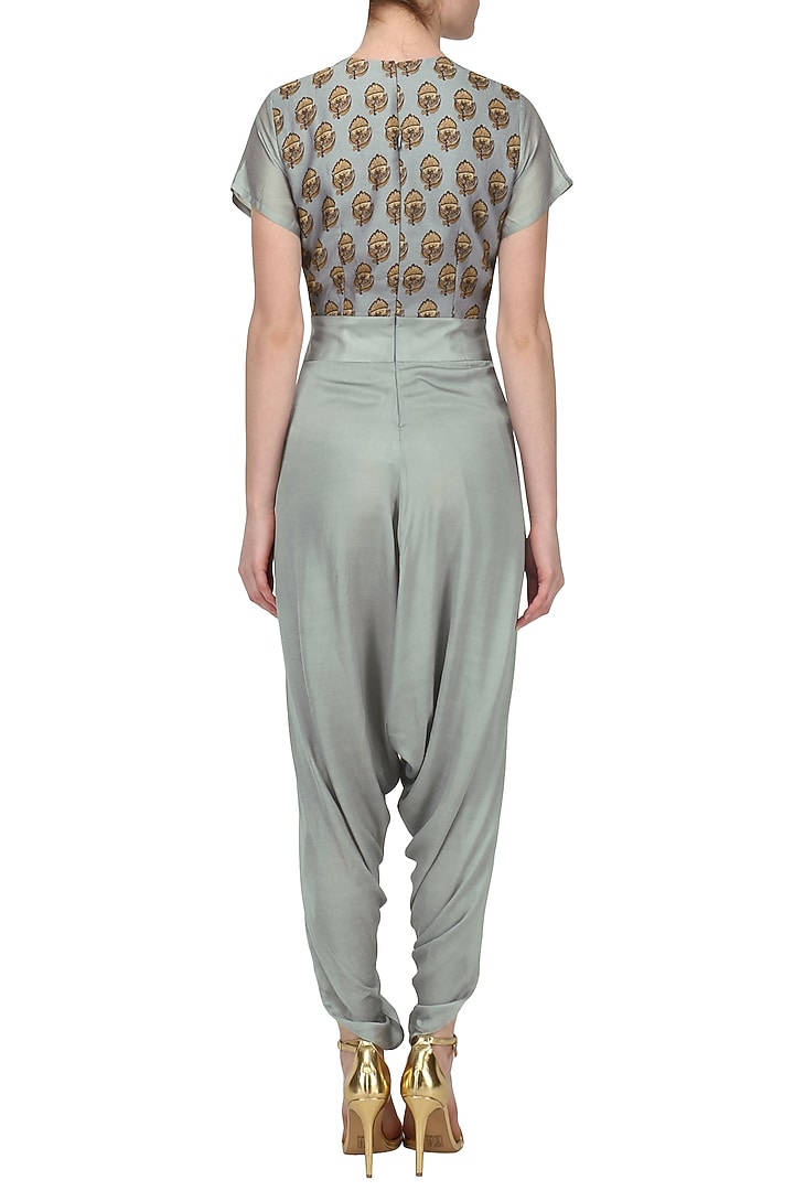 Ash blue embroidered dhoti jumspuit available only at Pernia's Pop Up Shop.