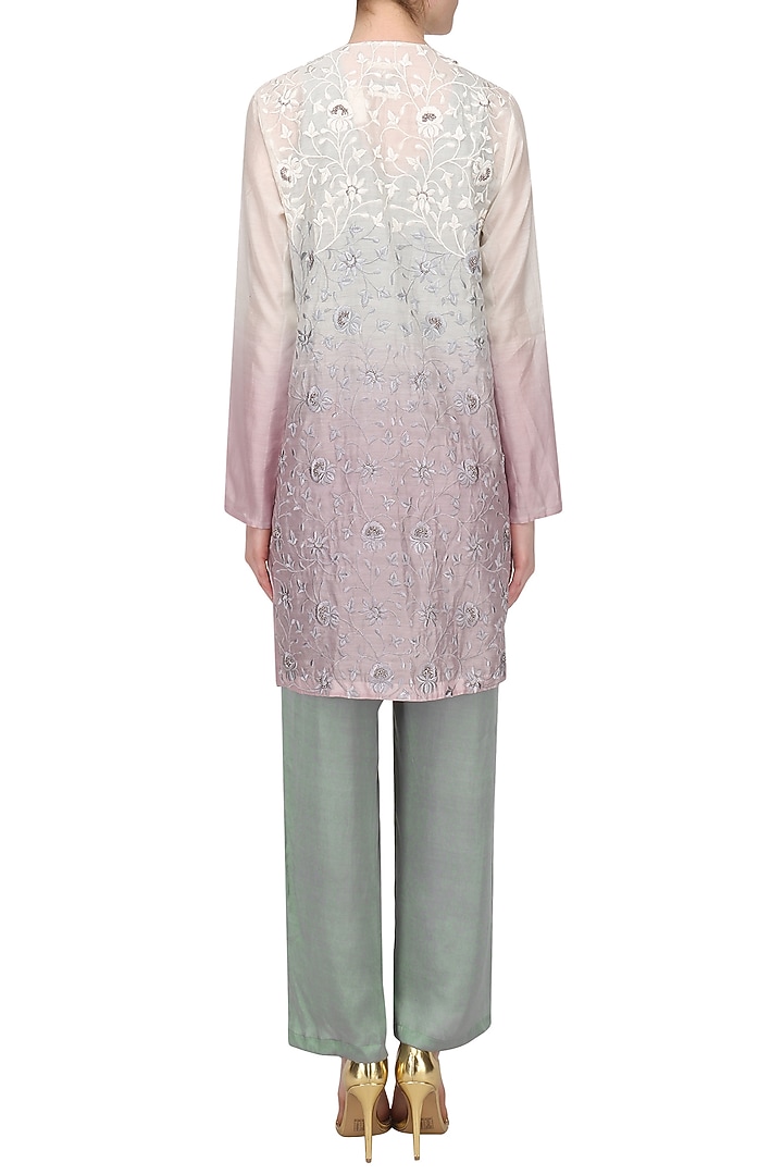 Olive Blue jumpsuit with lilac ombred jacket available only at Pernia's Pop Up Shop.