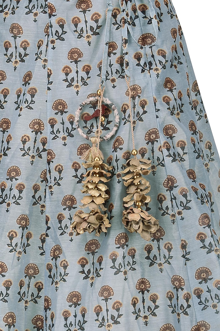 Ash blue floral printed lehenga with blouse and white shirt available only at Pernia's Pop Up Shop.