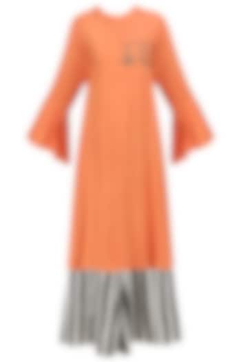Orange and gold block print kurta with striped palazzo set