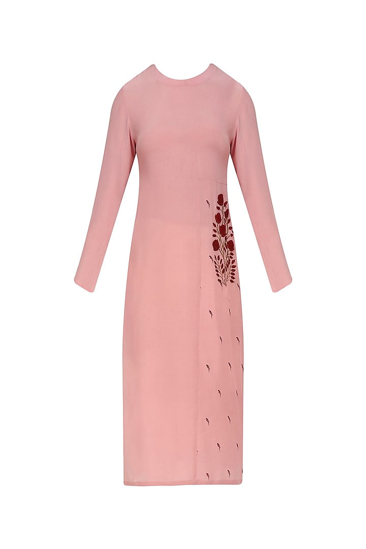 Nude Pink and Red Floral Embroidered Straight Kurta by Natasha J